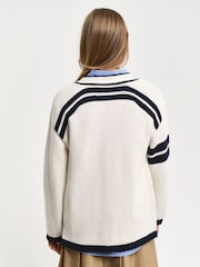 GANT Cream Varsity V-Neck Cardigan - Image 2 of 4