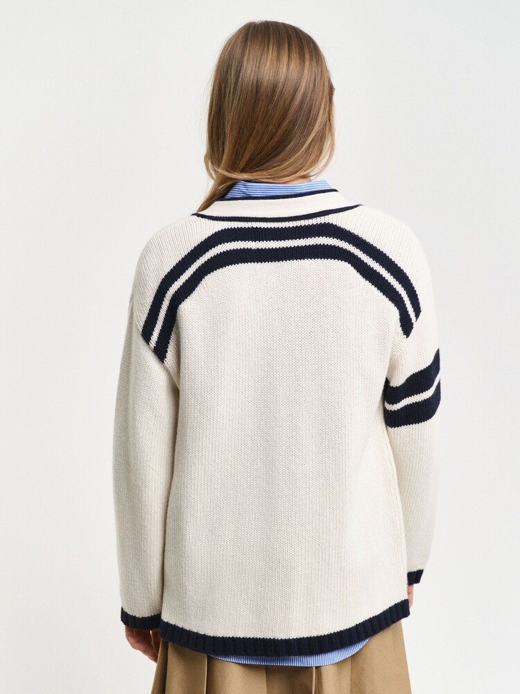 GANT Cream Varsity V-Neck Cardigan - Image 2 of 4