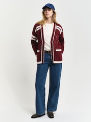 GANT Red Varsity V-Neck Cardigan - Image 3 of 4