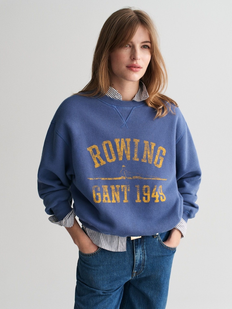 GANT Blue Graphic Crew Neck 100% Cotton Sweatshirt - Image 1 of 4
