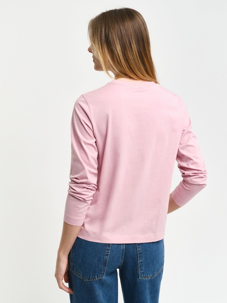 GANT Pink Long Sleeve 100% Cotton Regular Shield T-Shirt - Image 2 of 4 GANT Pink Long Sleeve 100% Cotton Regular Shield T-Shirt - Image 2 of 4