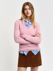 GANT Pink Stretch Cotton Cable Crew Neck Jumper - Image 1 of 4