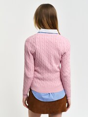 GANT Pink Stretch Cotton Cable Crew Neck Jumper - Image 2 of 4