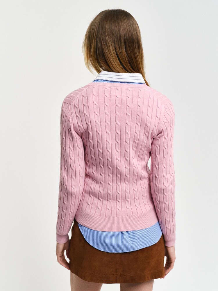 GANT Pink Stretch Cotton Cable Crew Neck Jumper - Image 2 of 4