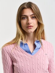 GANT Pink Stretch Cotton Cable Crew Neck Jumper - Image 4 of 4
