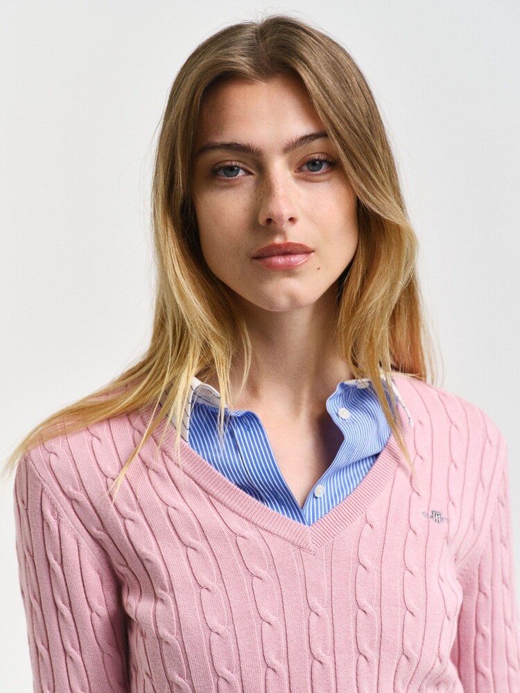 GANT Pink Stretch Cotton Cable Crew Neck Jumper - Image 4 of 4