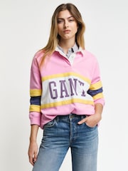 GANT Pink Colour Block Rugby Cotton Polo Shirt - Image 1 of 5