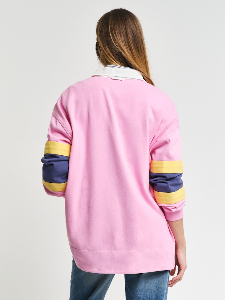 GANT Pink Colour Block Rugby Cotton Polo Shirt - Image 2 of 5