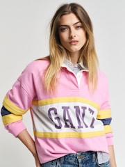 GANT Pink Colour Block Rugby Cotton Polo Shirt - Image 4 of 5
