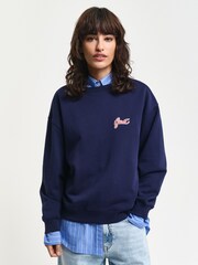 GANT Blue Script Graphic Crew Neck 100% Cotton Sweatshirt - Image 1 of 4