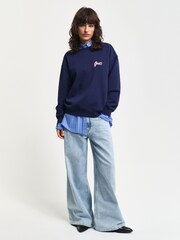 GANT Blue Script Graphic Crew Neck 100% Cotton Sweatshirt - Image 3 of 4