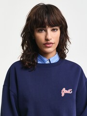 GANT Blue Script Graphic Crew Neck 100% Cotton Sweatshirt - Image 4 of 4