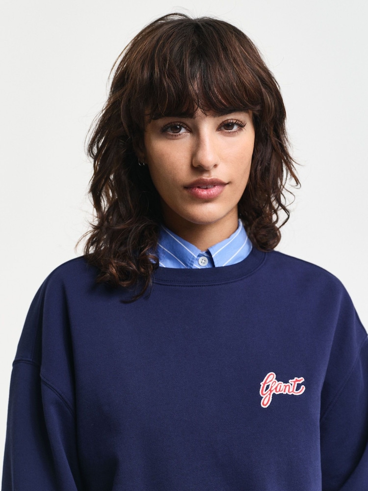GANT Blue Script Graphic Crew Neck 100% Cotton Sweatshirt - Image 4 of 4