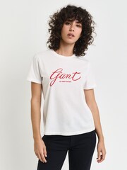 GANT Cream 100% Cotton Regular Script T-Shirt - Image 1 of 4