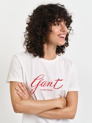 GANT Cream 100% Cotton Regular Script T-Shirt - Image 4 of 4