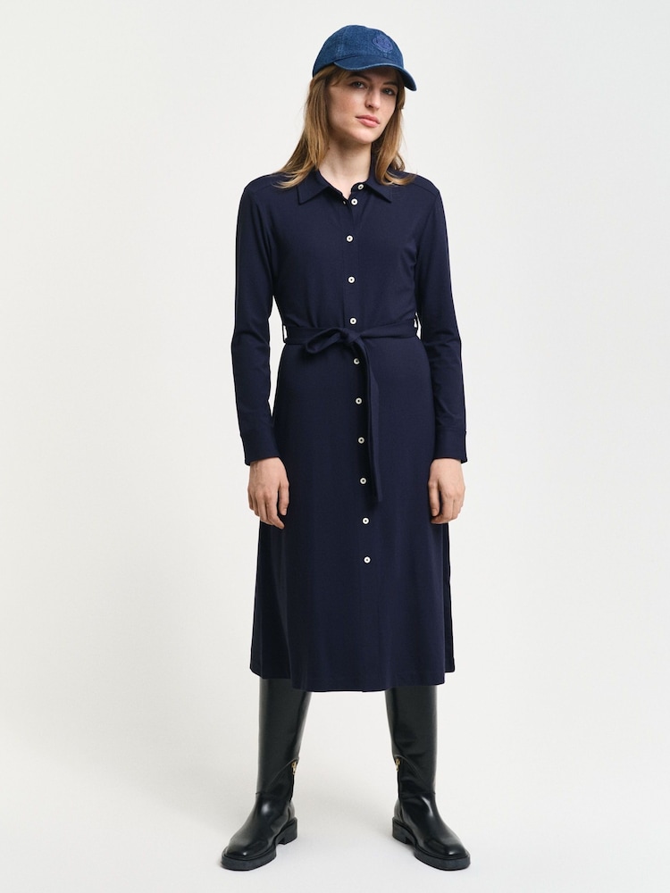 GANT Blue Slim Jersey Shirt Dress - Image 1 of 5