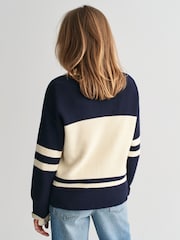 GANT Blue Varsity Cotton V-Neck Jumper - Image 2 of 4