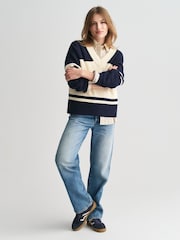 GANT Blue Varsity Cotton V-Neck Jumper - Image 4 of 4