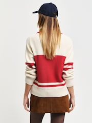 GANT Red Varsity Cotton V-Neck Jumper - Image 2 of 4