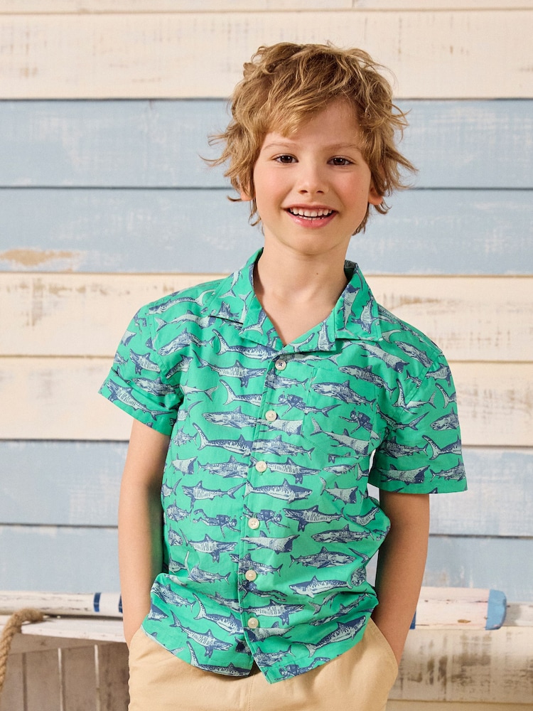 Joules Sonny Green Short Sleeve Cotton Shirt - Image 1 of 5