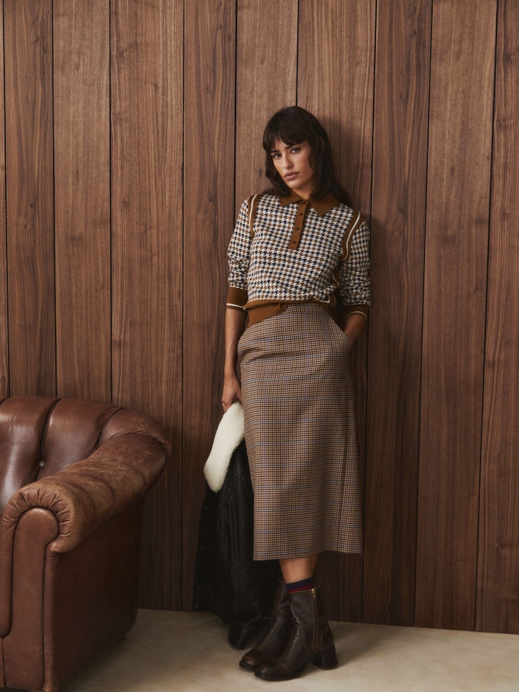 GANT Brown Houndstooth Jacquard Polo Shirt - Image 1 of 6
