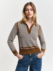 GANT Brown Houndstooth Jacquard Polo Shirt - Image 3 of 6