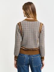GANT Brown Houndstooth Jacquard Polo Shirt - Image 4 of 6