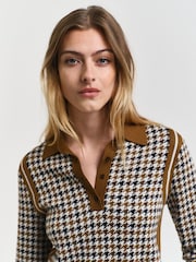 GANT Brown Houndstooth Jacquard Polo Shirt - Image 6 of 6