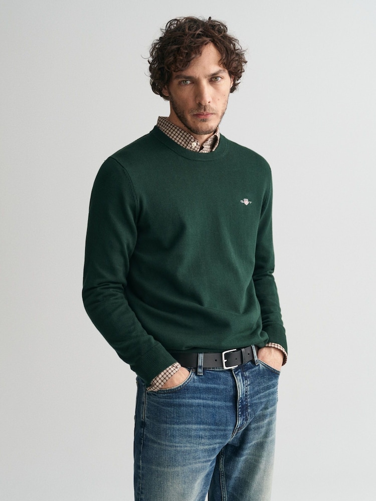 GANT Green Classic 100% Cotton V-Neck Jumper - Image 1 of 4