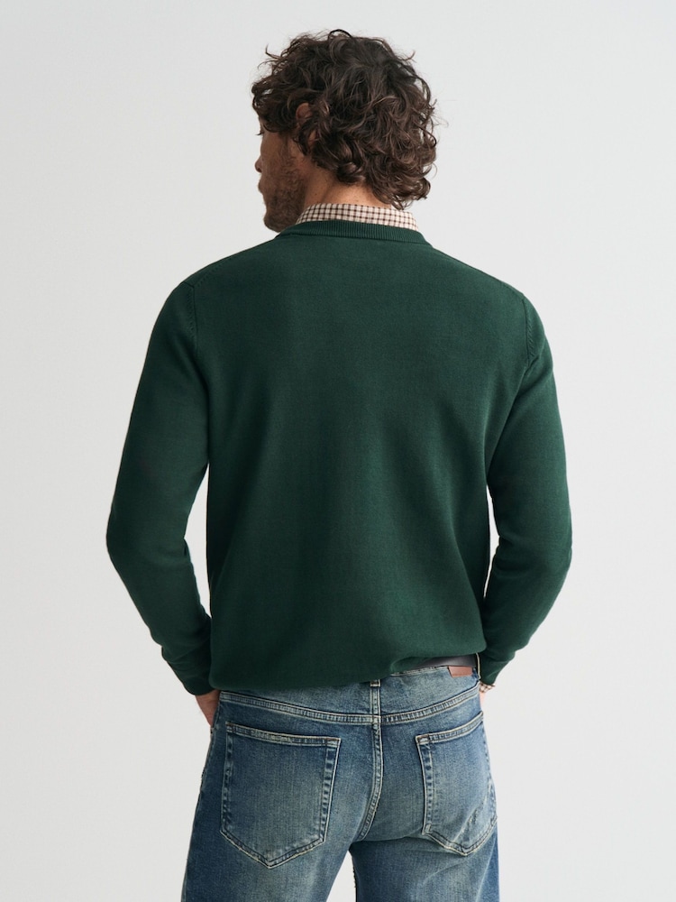 GANT Green Classic 100% Cotton V-Neck Jumper - Image 2 of 4