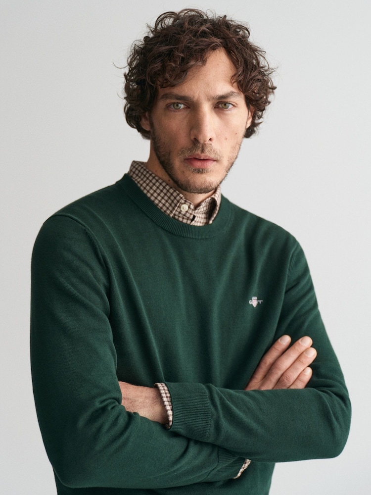 GANT Green Classic 100% Cotton V-Neck Jumper - Image 4 of 4