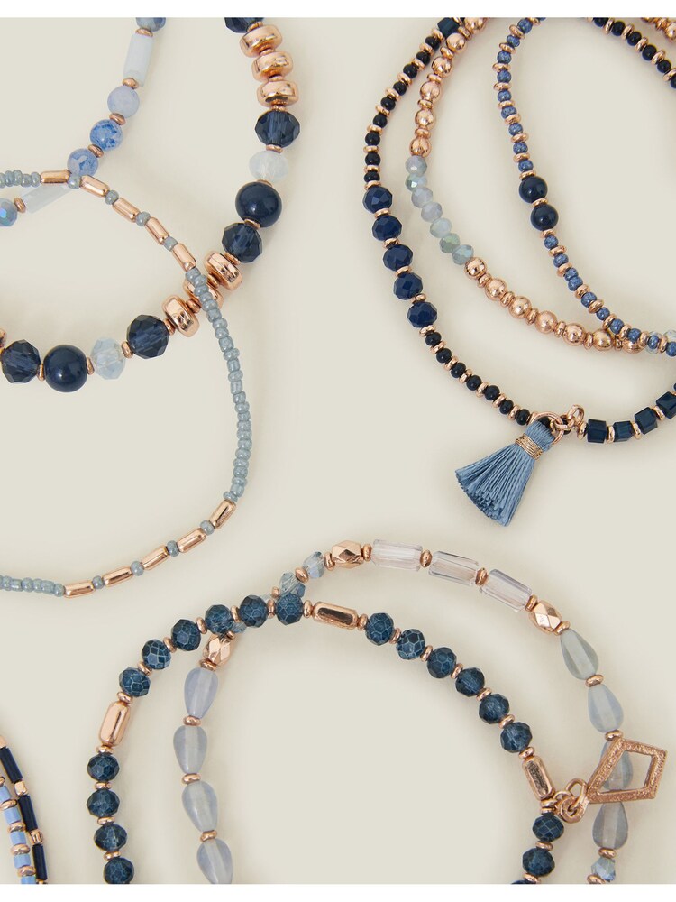 Accessorize Blue Luxe Beaded Charm Stretch Bracelet Pack - Image 2 of 3 Accessorize Blue Luxe Beaded Charm Stretch Bracelet Pack - Image 2 of 3