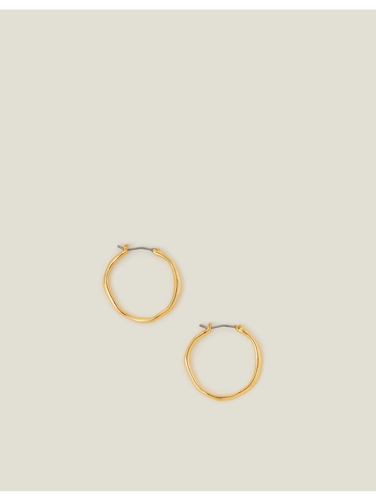 Accessorize Gold Tone 14ct Thin Molten Hoop Earrings - Image 2 of 3 Accessorize Gold Tone 14ct Thin Molten Hoop Earrings - Image 2 of 3