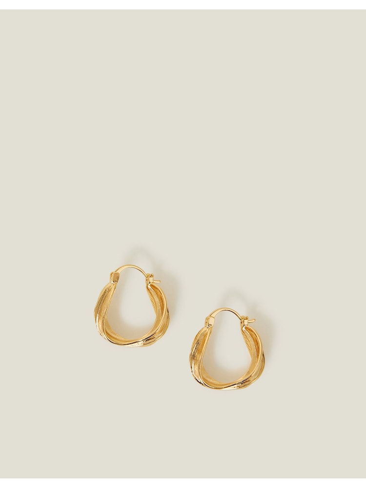 Accessorize Gold Tone 14ct Twisted Horseshoe Hoop Earrings - Image 2 of 3 Accessorize Gold Tone 14ct Twisted Horseshoe Hoop Earrings - Image 2 of 3