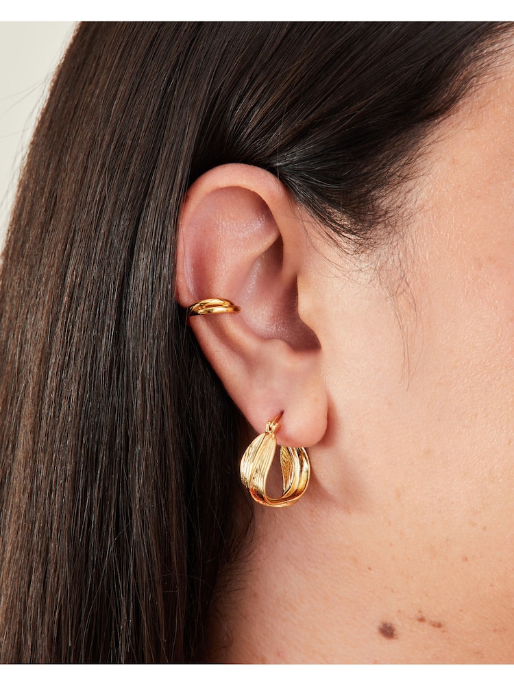 Accessorize Gold Tone 14ct Twisted Horseshoe Hoop Earrings - Image 3 of 3 Accessorize Gold Tone 14ct Twisted Horseshoe Hoop Earrings - Image 3 of 3