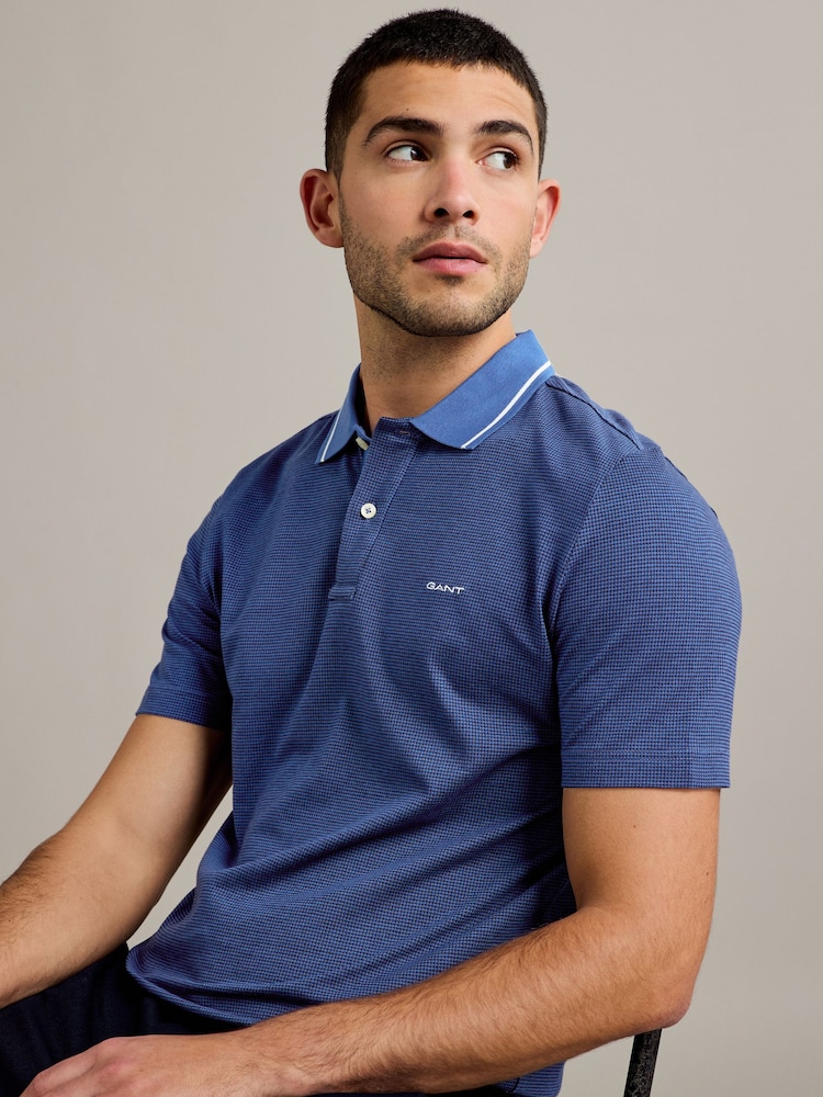 أزرق - قميص بولو بنقشة كاروهات صغيرة من القطن 100% من GANT - صورة 1 من 1