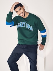 GANT Green Long Sleve Colourblock Crew Neck 100% Cotton T-Shirt - Image 1 of 6