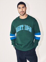 GANT Green Long Sleve Colourblock Crew Neck 100% Cotton T-Shirt - Image 2 of 6