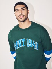GANT Green Long Sleve Colourblock Crew Neck 100% Cotton T-Shirt - Image 4 of 6
