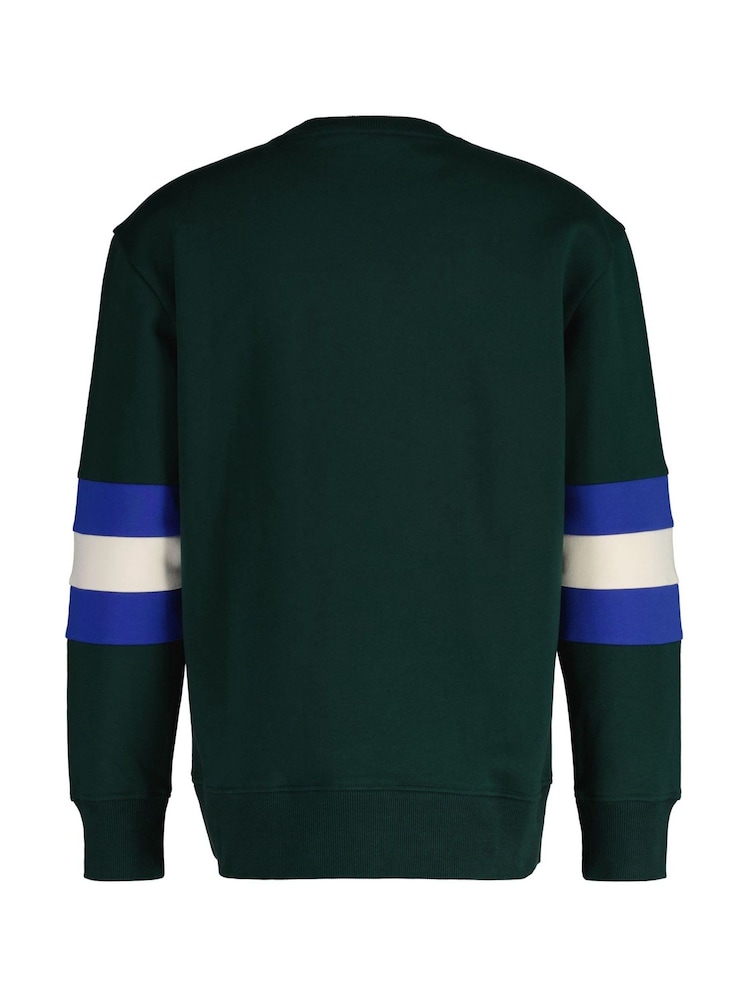 GANT Green Long Sleve Colourblock Crew Neck 100% Cotton T-Shirt - Image 6 of 6