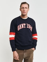 GANT Blue Long Sleve Colourblock Crew Neck 100% Cotton T-Shirt - Image 1 of 4