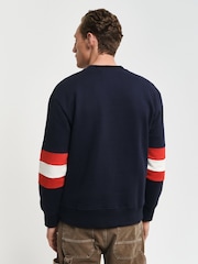 GANT Blue Long Sleve Colourblock Crew Neck 100% Cotton T-Shirt - Image 2 of 4