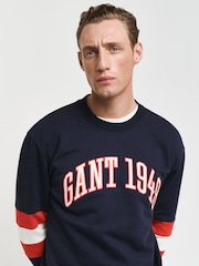 GANT Blue Long Sleve Colourblock Crew Neck 100% Cotton T-Shirt - Image 3 of 4