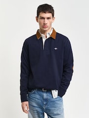 GANT Blue Corduroy Collar Rugby Polo Shirt - Image 1 of 6