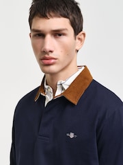 GANT Blue Corduroy Collar Rugby Polo Shirt - Image 5 of 6