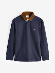 GANT Blue Corduroy Collar Rugby Polo Shirt - Image 6 of 6