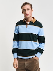 GANT Blue Multistripe Heavy Rugby 100% Cotton Polo Shirt - Image 1 of 5