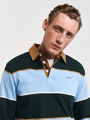 GANT Blue Multistripe Heavy Rugby 100% Cotton Polo Shirt - Image 3 of 5