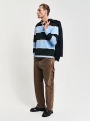 GANT Blue Multistripe Heavy Rugby 100% Cotton Polo Shirt - Image 4 of 5