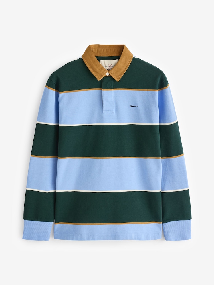 GANT Blue Multistripe Heavy Rugby 100% Cotton Polo Shirt - Image 5 of 5